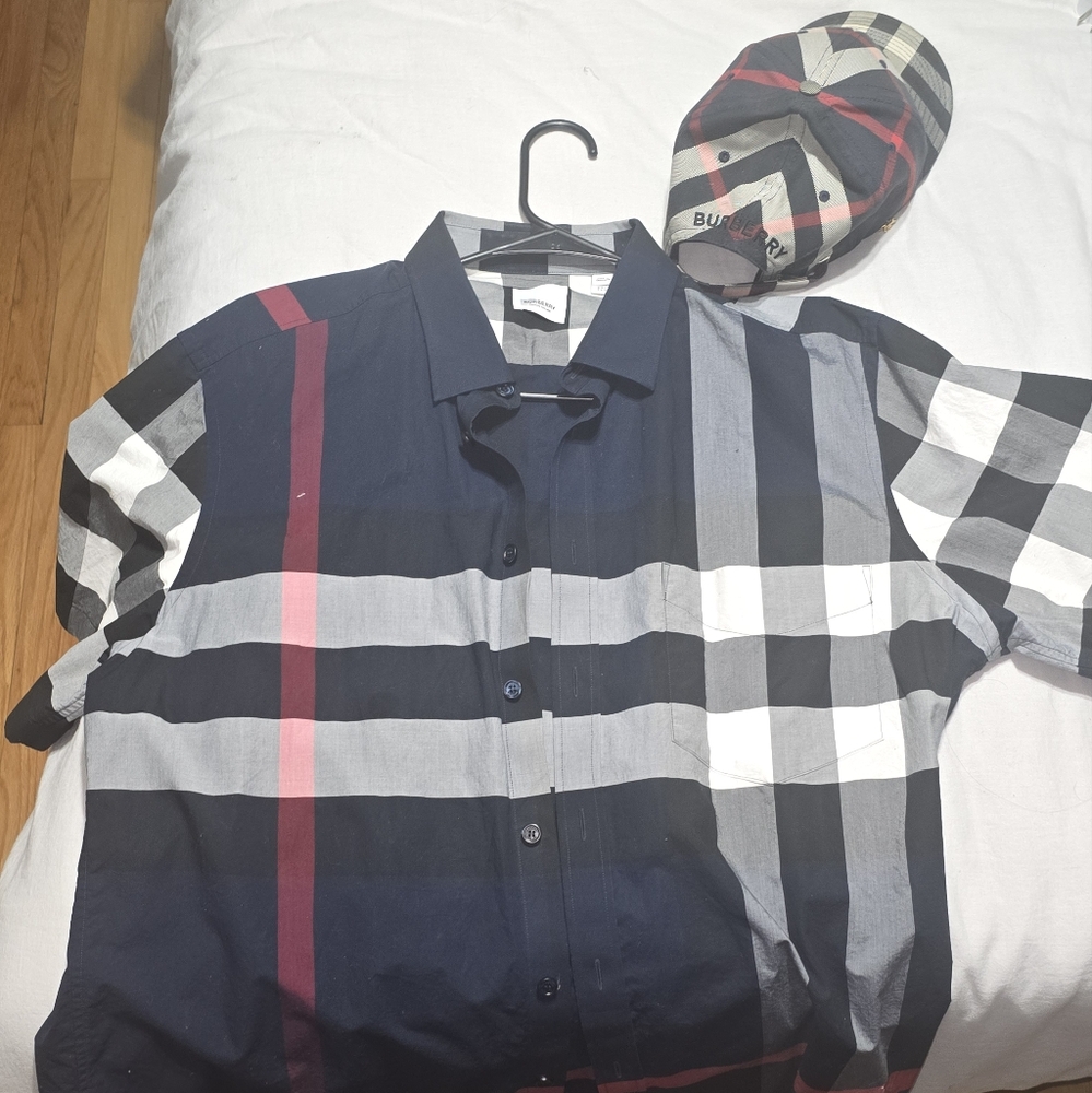 Burberry Men's Checkered Shirt - Black and Gray